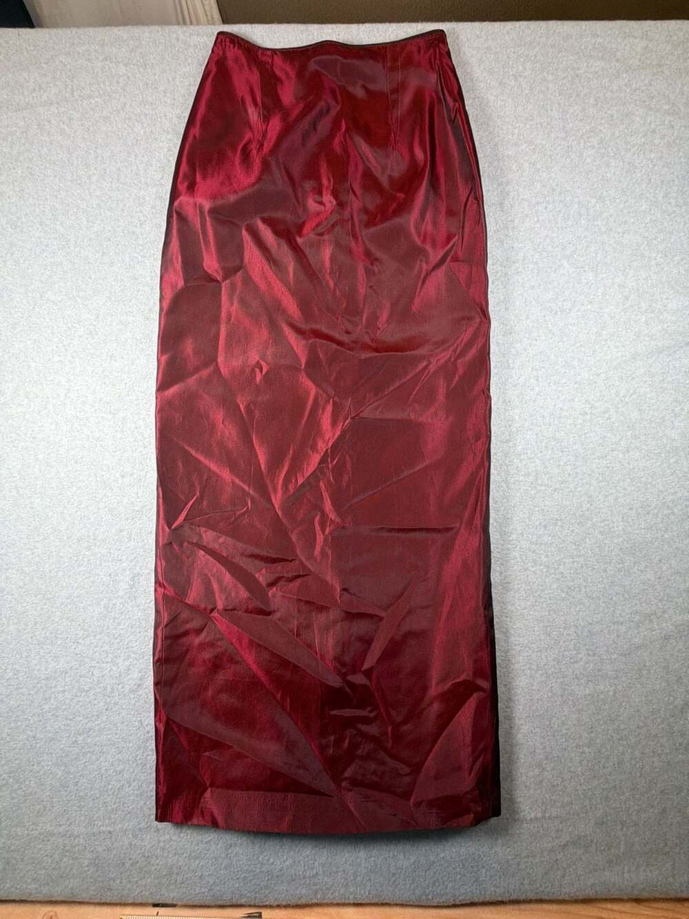 Vintage Jessica McClintock Bridal Burgundy Red Taffeta Maxi Skirt with Back Slit